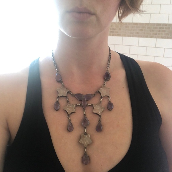 Sterling silver amethyst and quartz necklace - Picture 2 of 2